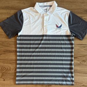Puma x Volition America White and Gray Striped Polo with Logo